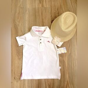 Tommy Bahama  toddler girl  2T white w/ pink logo polo with matching fedora NWT